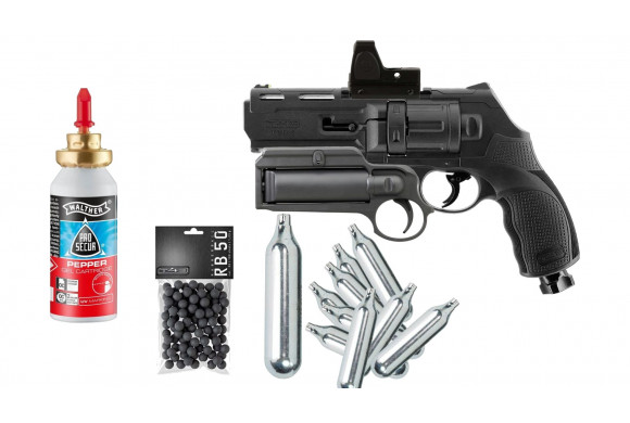 Pack revolver T4E HDR 50 avec lanceur de spray, point rouge et munitions