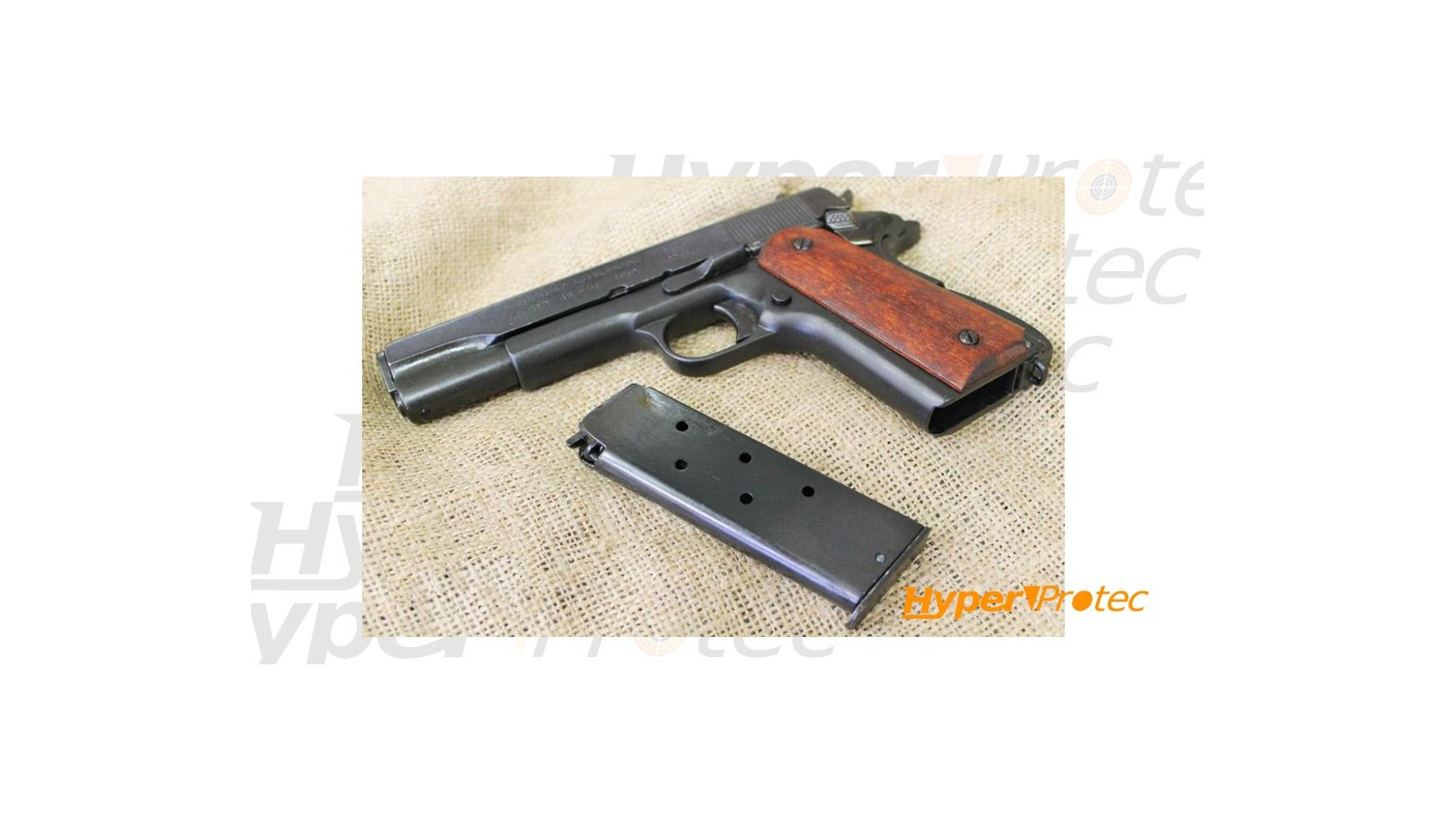 Pistolet collection M1911 métal factice avec plaquettes bois - Arme factice